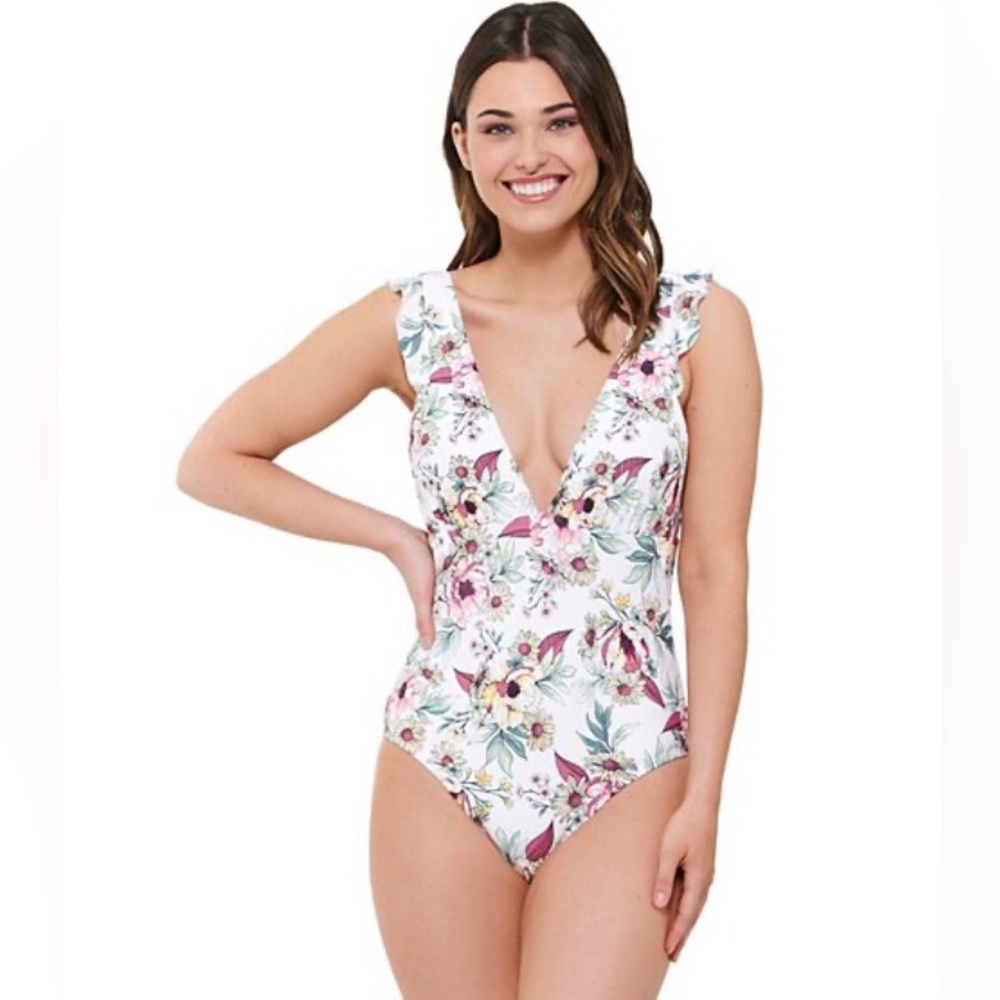 Floral V-Neck One Piece Swimsuit